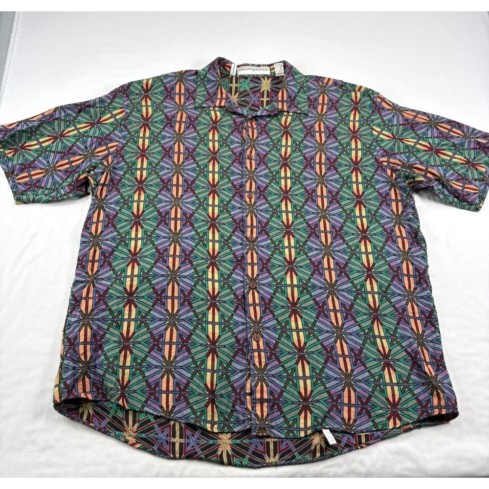 Jhane Barnes Shirt Mens XL Geometric Button Up Japan Fabric Loop Collar Vintage